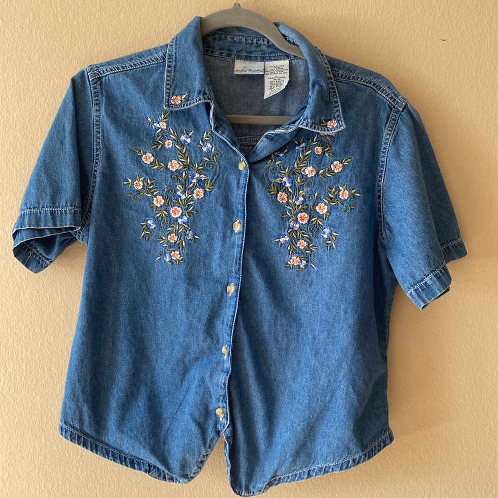 Bobbie brooks jean shirt with floral embroidery